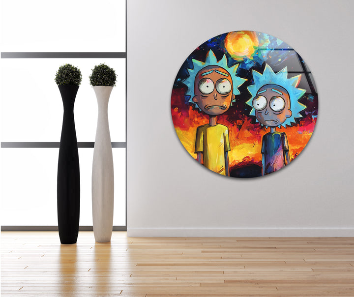 Rick and Morty on Galaxy Glass Wall Art glass photo prints, glass picture prints
