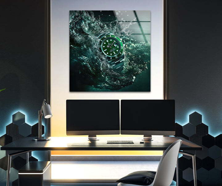Rolex Watch Green Glass Wall Art large glass photo prints, glass wall photos

