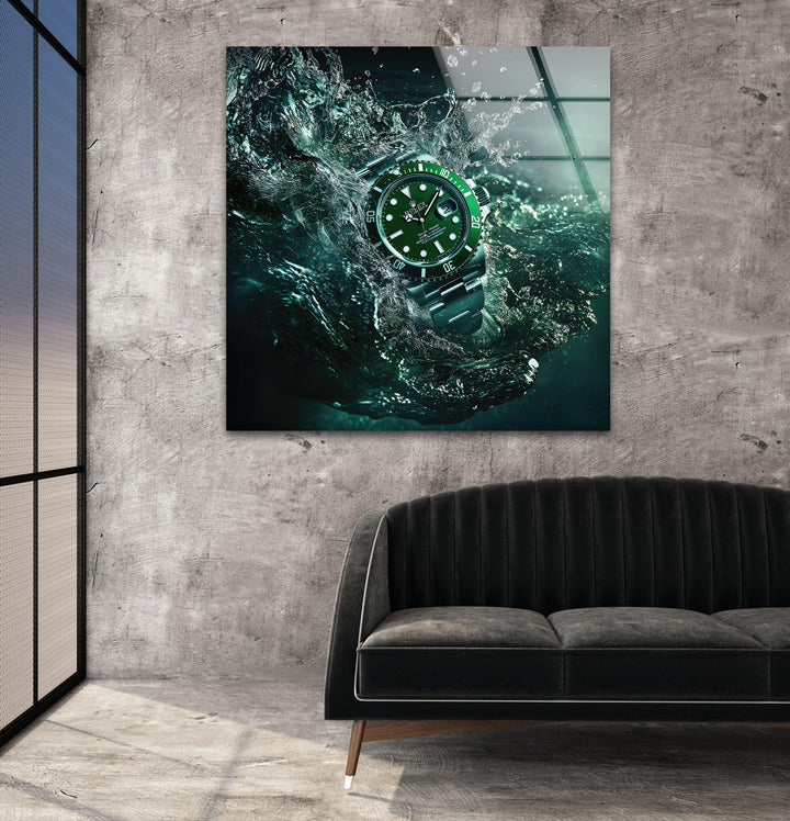 Rolex Watch Green Glass Wall Art custom glass pictures, glass art prints
