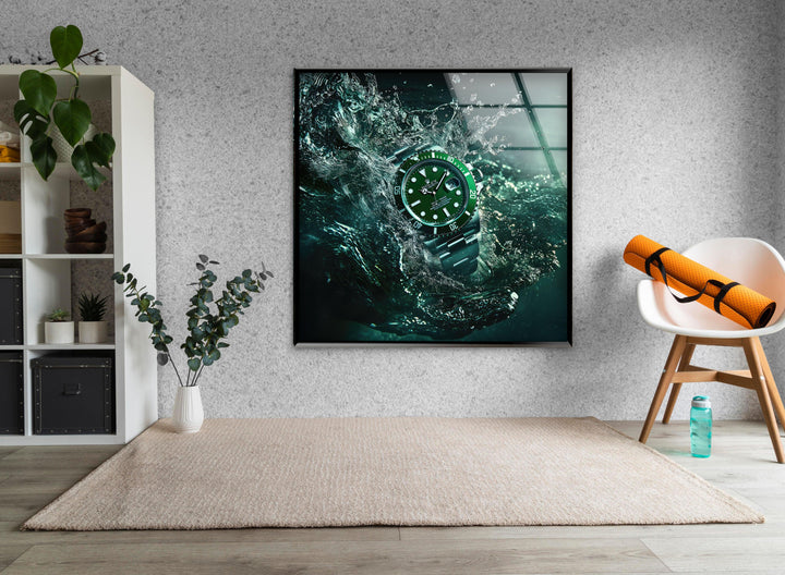 Rolex Watch Green Glass Wall Art photo print on glass, prints on glass wall art
