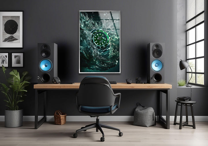 Rolex Watch Green Glass Wall Art custom glass photo prints, large glass prints
