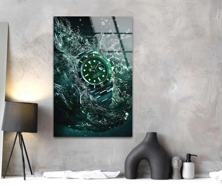 Rolex Watch Green Glass Wall Art print on glass, glass printed photos
