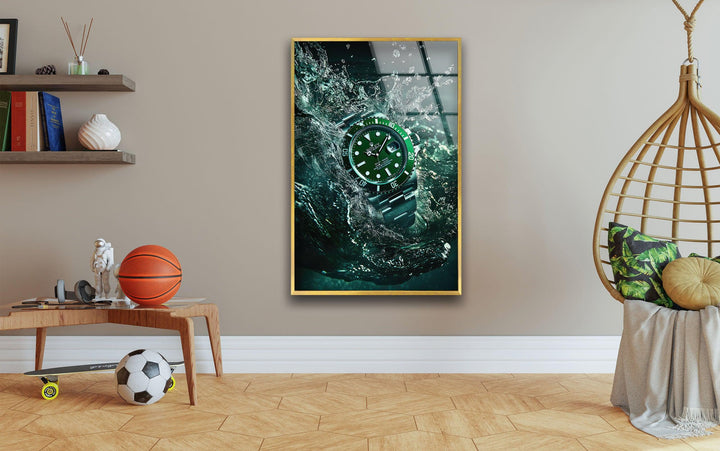 Rolex Watch Green Glass Wall Art print picture on glass, Tempered Glass Wall Art
