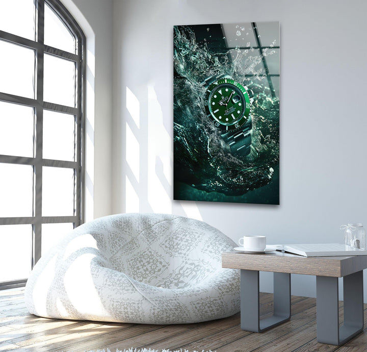 Rolex Watch Green Glass Wall Art glass wall decor, glass wall art decor
