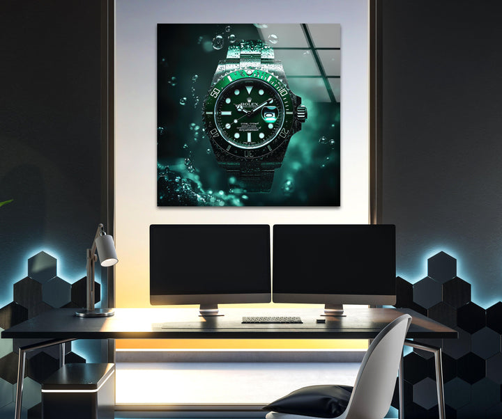 Rolex Green Watch Glass Wall Art glass pictures for Wall, glass prints wall art
