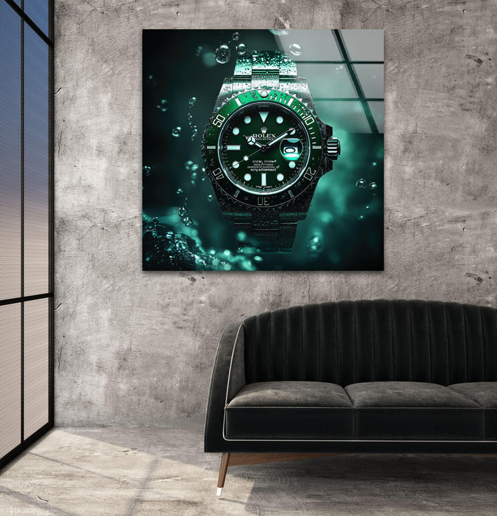 Rolex Green Watch Glass Wall Art glass photo prints, glass picture prints
