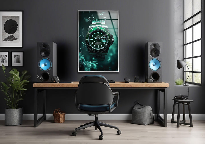 Rolex Green Watch Glass Wall Art custom glass pictures, glass art prints
