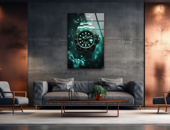 Rolex Green Watch Glass Wall Art photo print on glass, prints on glass wall art
