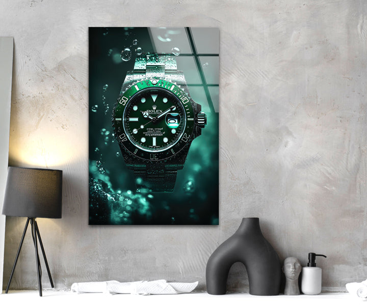 Rolex Green Watch Glass Wall Art large glass photo prints, glass wall photos
