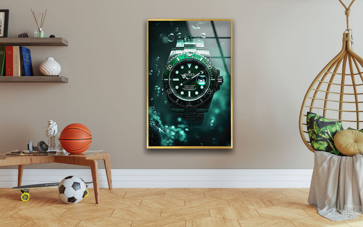 Rolex Green Watch Glass Wall Art custom glass photo prints, large glass prints
