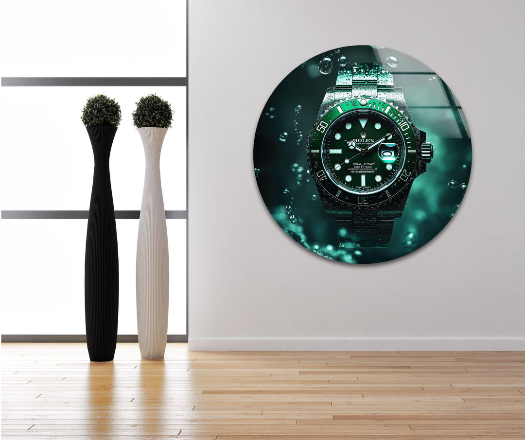 Rolex Green Watch Glass Wall Art print on glass, glass printed photos
