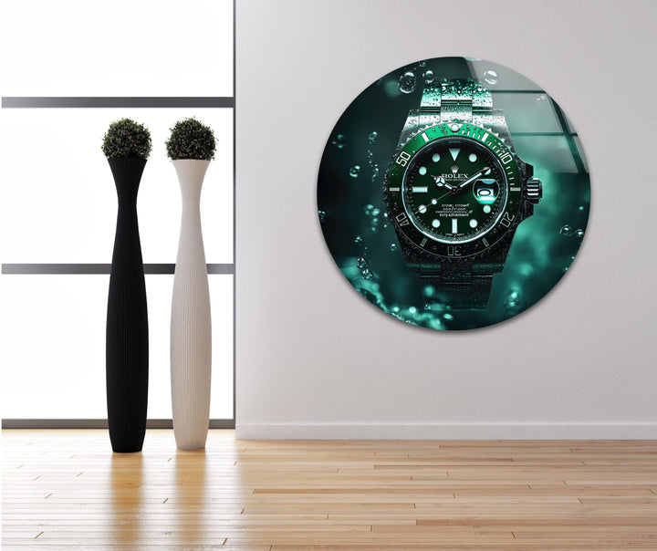 Rolex Green Watch Glass Wall Art print on glass, glass printed photos
