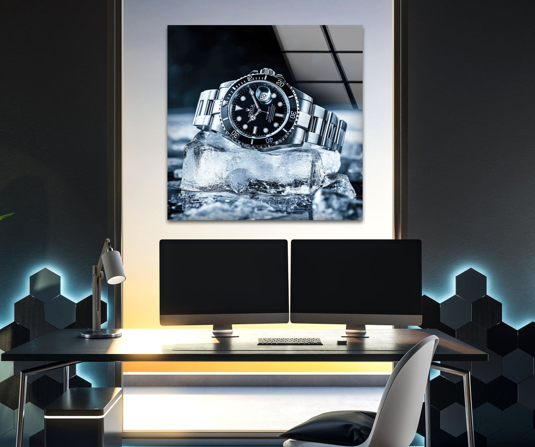 Rolex Watch Ice Glass Wall Art