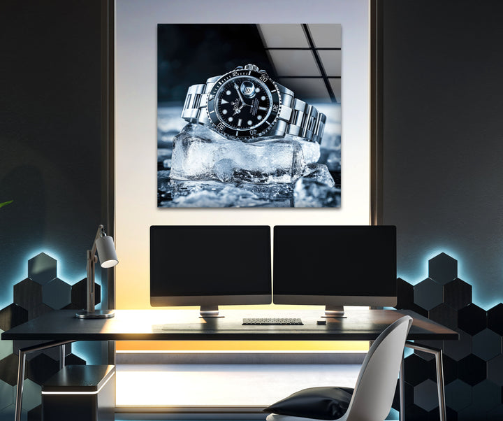 Rolex Watch Ice Glass Wall Art