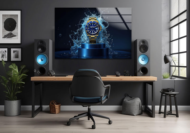 Gold Rolex Watch Glass Wall Art glass pictures for Wall, glass prints wall art
