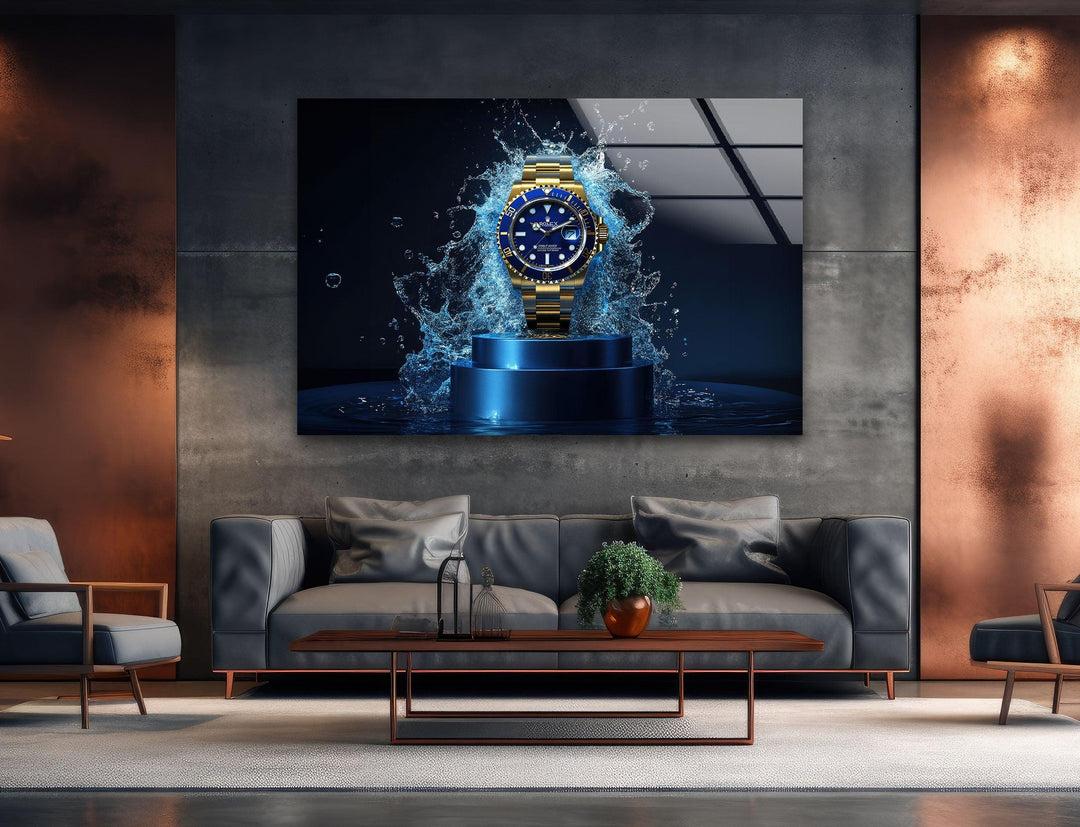 Gold Rolex Watch Glass Wall Art custom glass pictures, glass art prints
