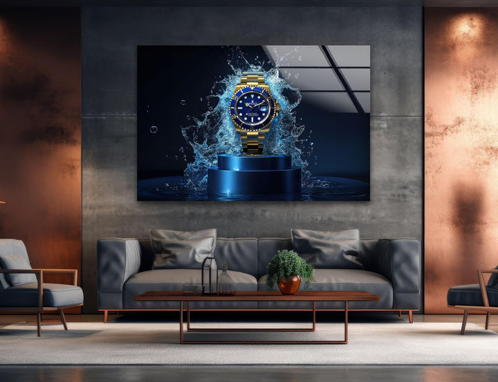 Gold Rolex Watch Glass Wall Art custom glass pictures, glass art prints
