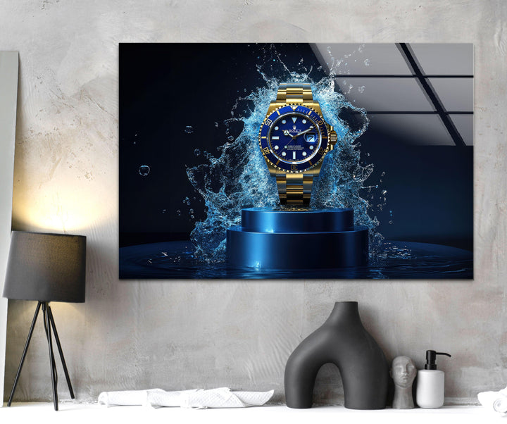 Gold Rolex Watch Glass Wall Art photo print on glass, prints on glass wall art
