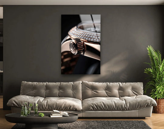 Luxurious Rolex diamond glass wall art, the loudest element, enhances home decoration with its dazzling brilliance.