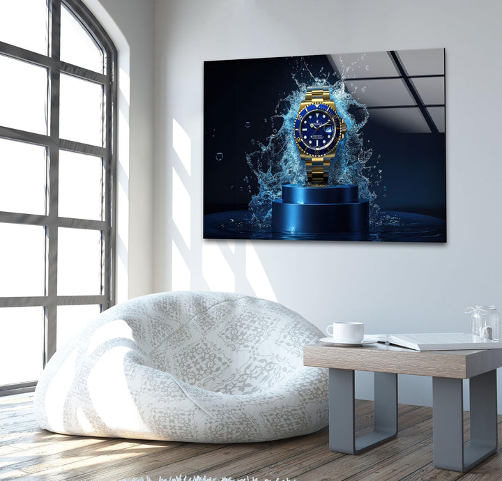 Gold Rolex Watch Glass Wall Art custom glass photo prints, large glass prints
