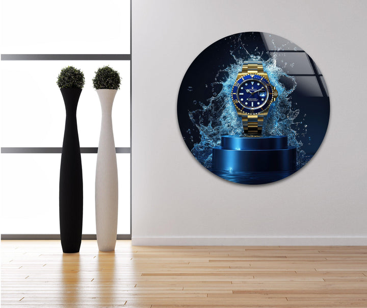 Gold Rolex Watch Glass Wall Art picture on glass wall art, photos printed on glass
