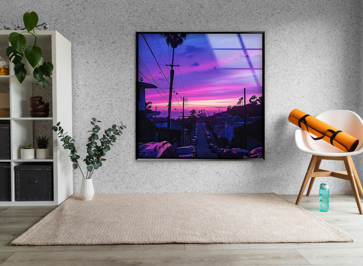 San Diego Purple Glass Wall Art print picture on glass, Tempered Glass Wall Art
