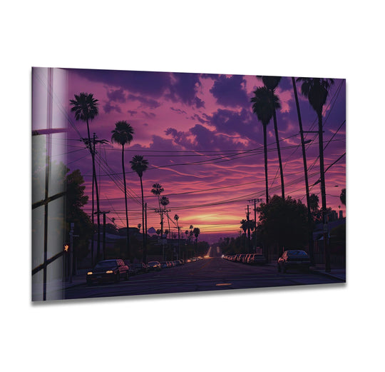 San Diego Pink Sunset Glass Wall Art glass art painting, glass art for the Wall
