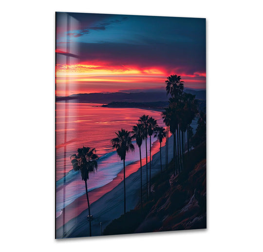 City Prints glossy San Diego Sunset Glass Wall Art for wall decor and glass wall art pictures featuring sunset vista