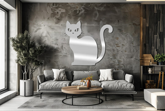 Evoking organic forms, the Midnight Whiskers black cat unique metal wall art silhouette creates a modern home decoration element against the textured wall.