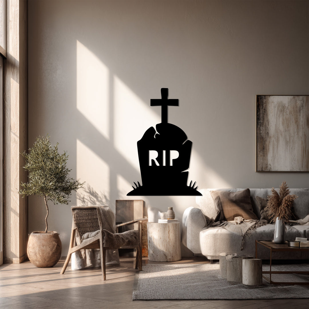 Halloween RIP metal artwork for seasonal wall décor