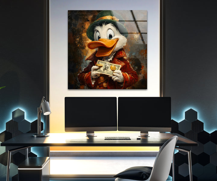 Oil Paint Scrooge McDuck Glass Wall Art glass art painting, glass art for the Wall
