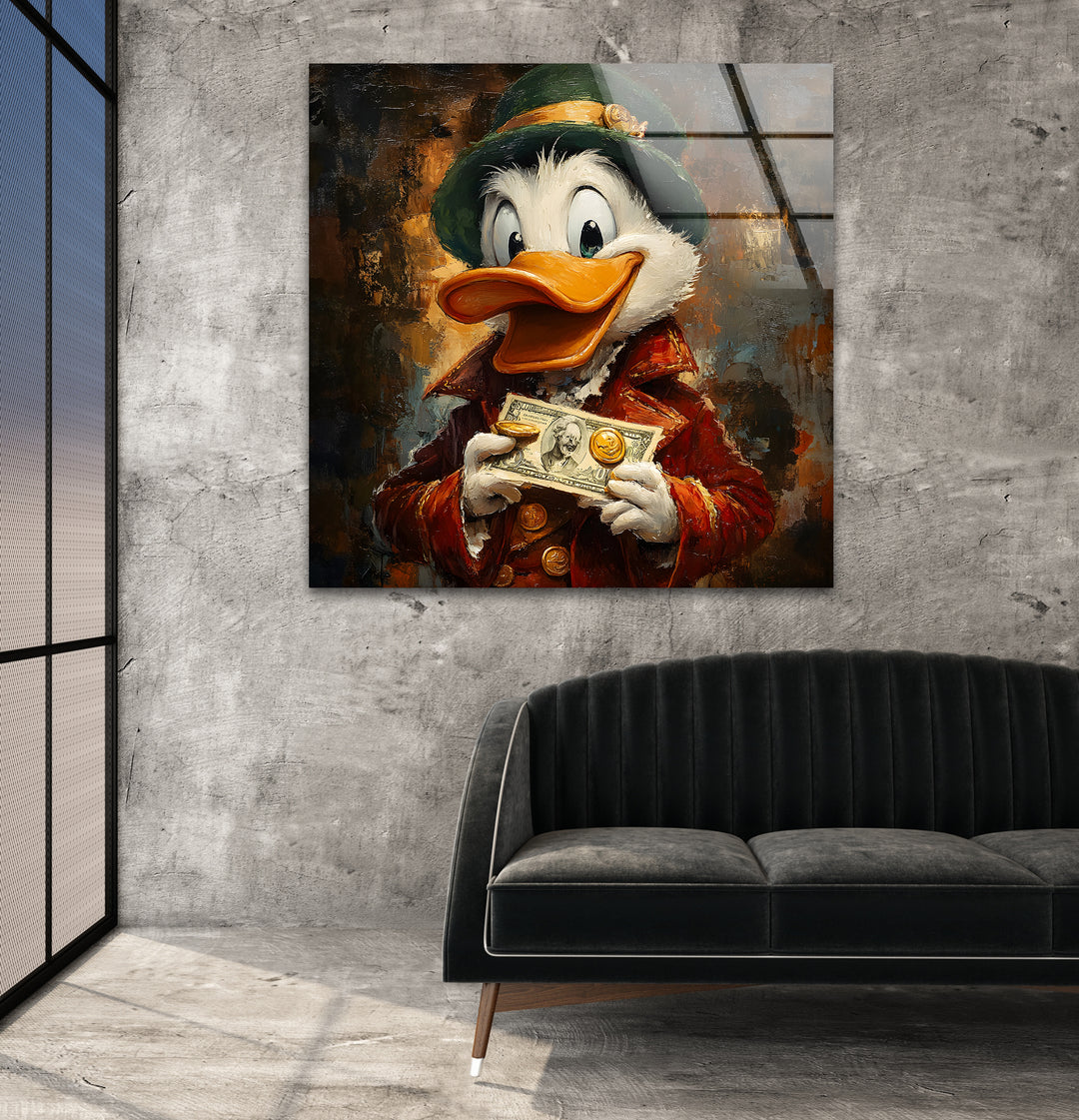 Oil Paint Scrooge McDuck Glass Wall Art print picture on glass, Tempered Glass Wall Art
