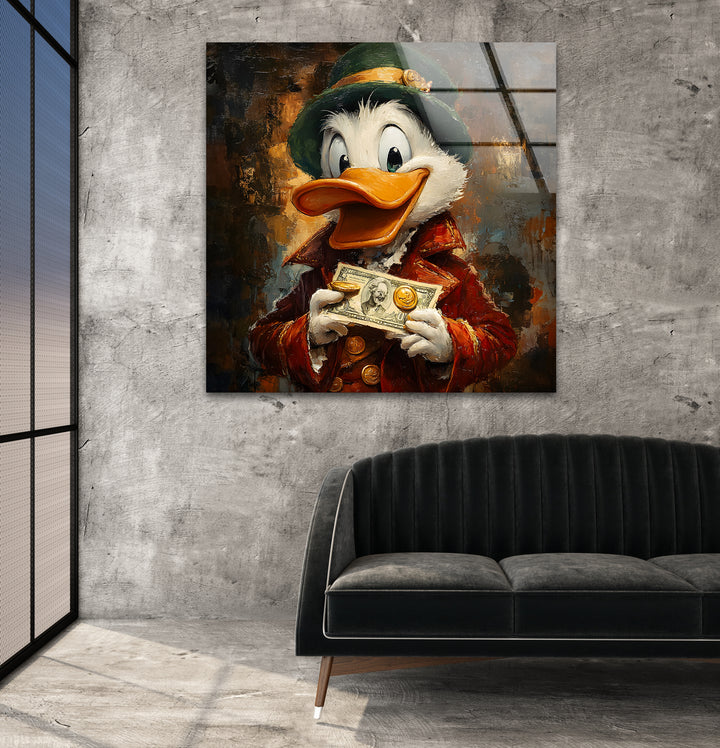 Oil Paint Scrooge McDuck Glass Wall Art print picture on glass, Tempered Glass Wall Art
