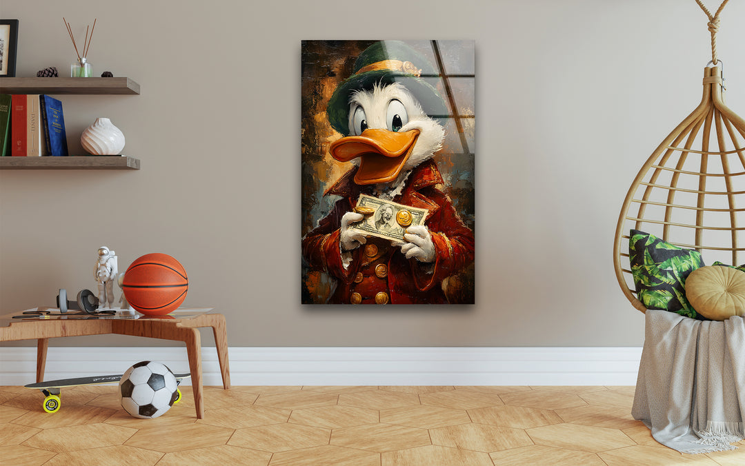 Oil Paint Scrooge McDuck Glass Wall Art Glass Printing Wall Art, Print photos on glass
