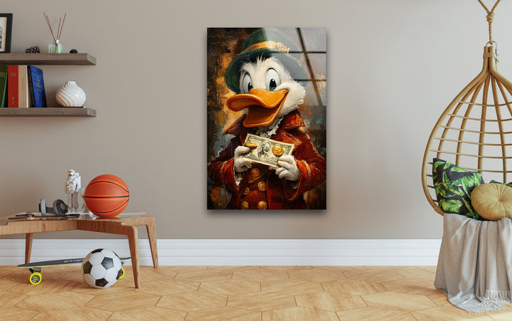 Oil Paint Scrooge McDuck Glass Wall Art Glass Printing Wall Art, Print photos on glass
