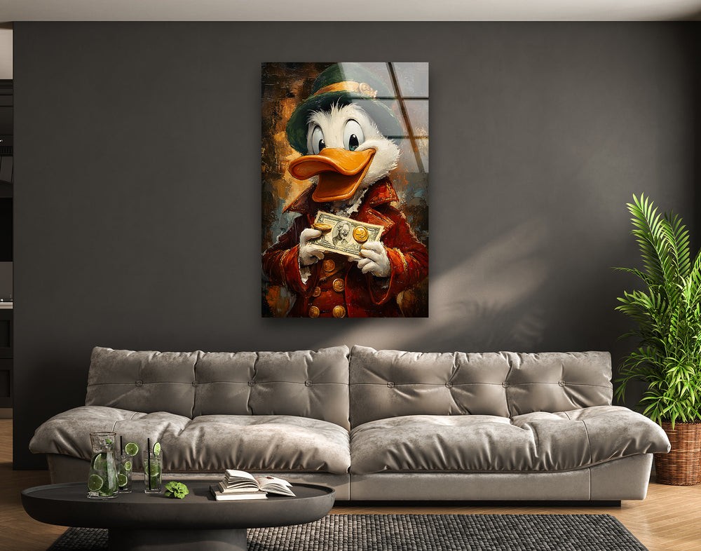 Oil Paint Scrooge McDuck Glass Wall Art custom glass photo prints, large glass prints