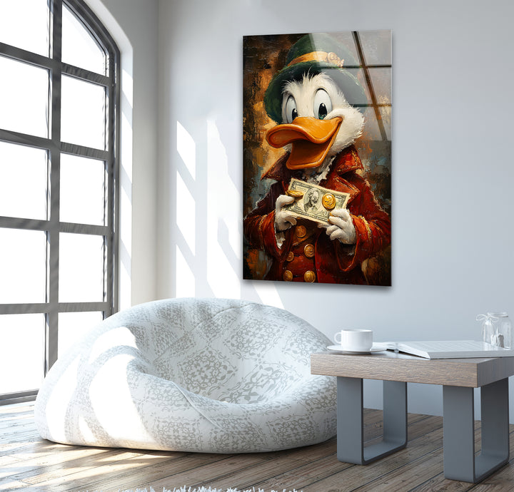 Oil Paint Scrooge McDuck Glass Wall Art picture on glass wall art, photos printed on glass
