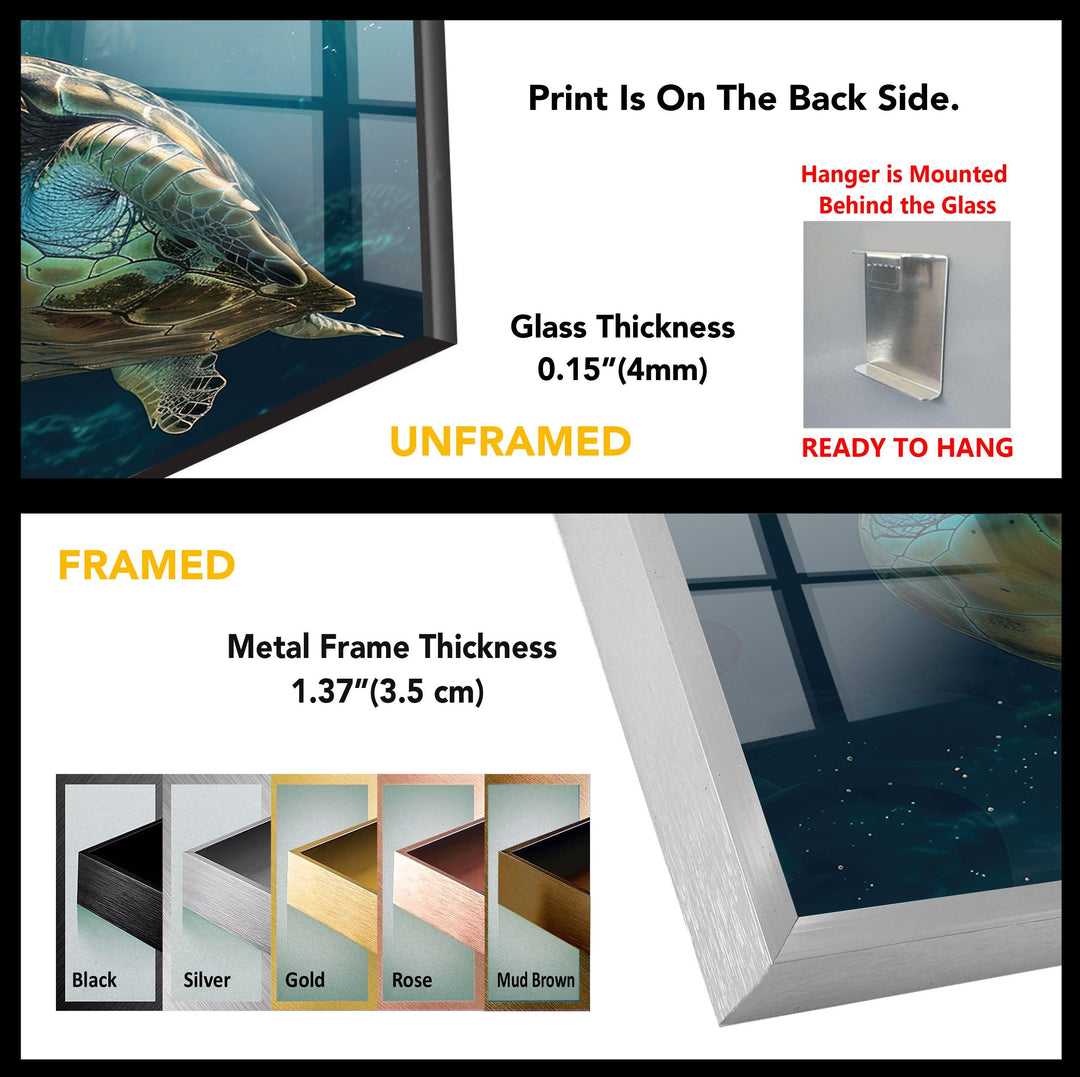 Sea Turtle Underwater Tempered Glass Wall Art - MyPhotoStation