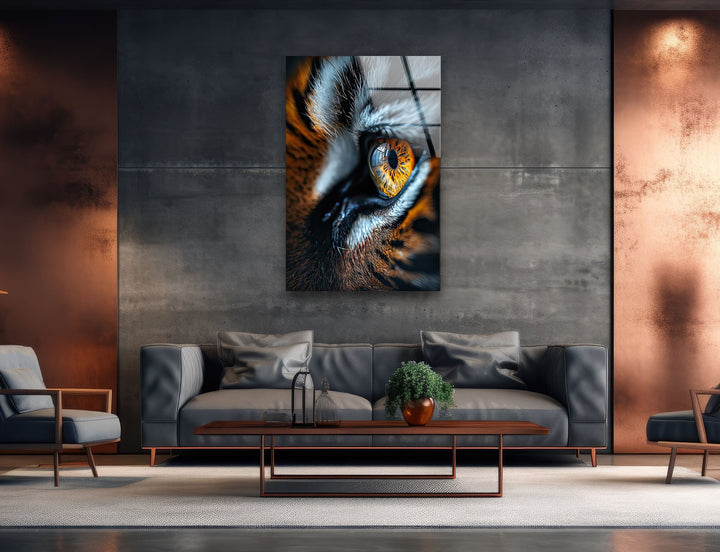 Single Tiger Eye Glass Wall Art photo print on glass, prints on glass wall art
