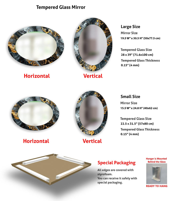 Black And Gold Abstract Oval Wall Mirror