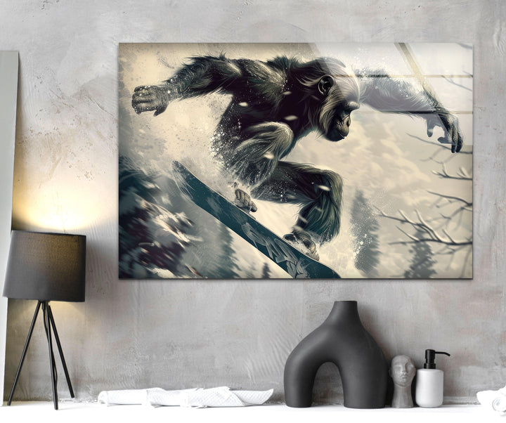 Skier Gorilla Cool Glass Art & Photo on Glass