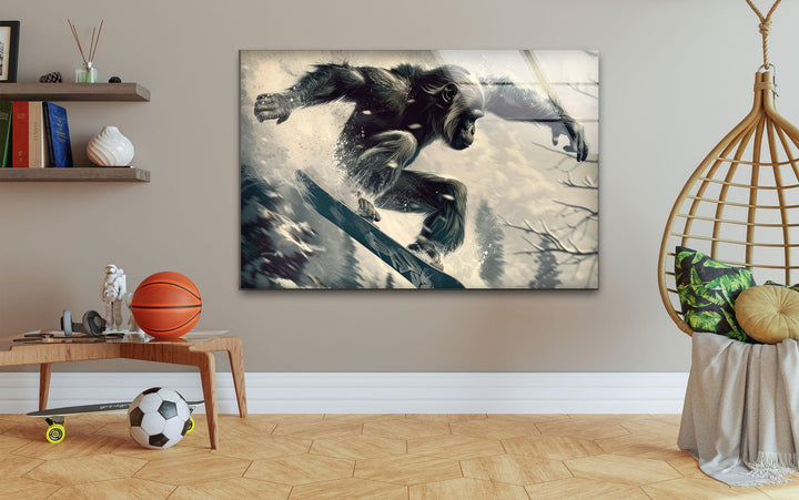 Skier Gorilla Glass Art Painting & Cool Art Prints