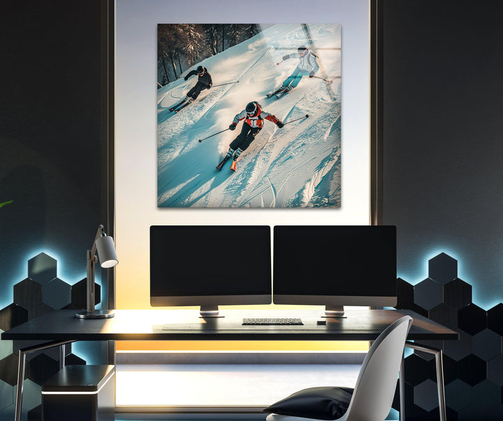 Skiing People Glass Wall Art stained glass wall art, stained glass wall decor
