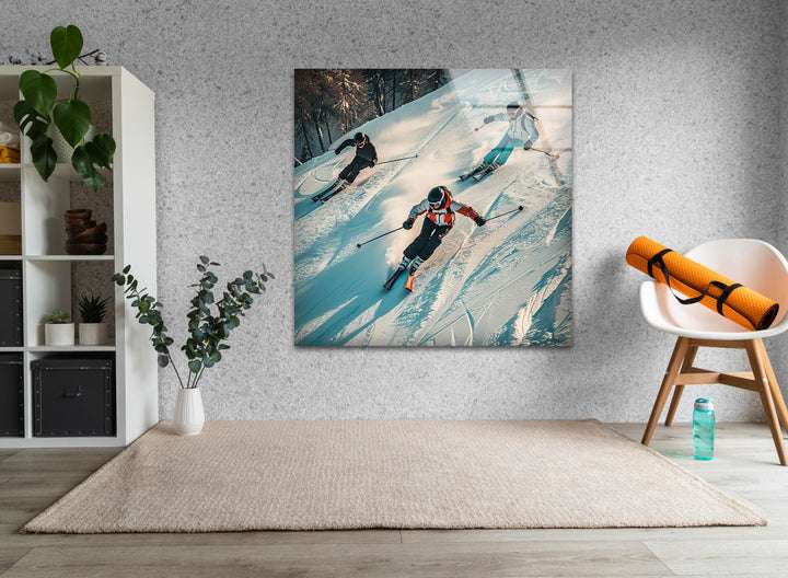 Skiing People Glass Wall Art glass wall decor, glass wall art decor
