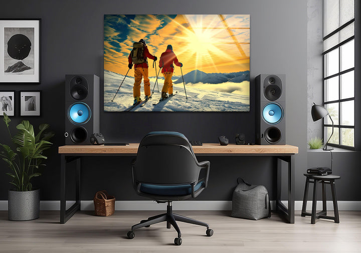 Skiing & Sunset Glass Wall Art large glass photo prints, glass wall photos
