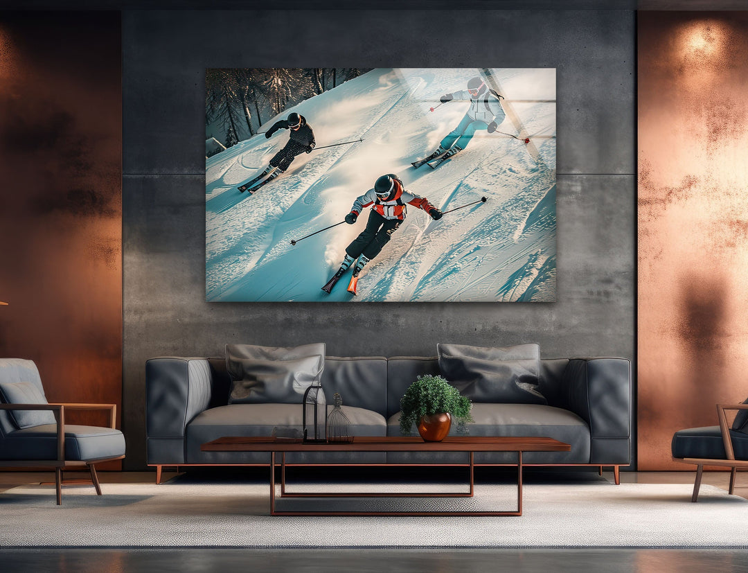 Skiing People Glass Wall Art photo print on glass, prints on glass wall art
