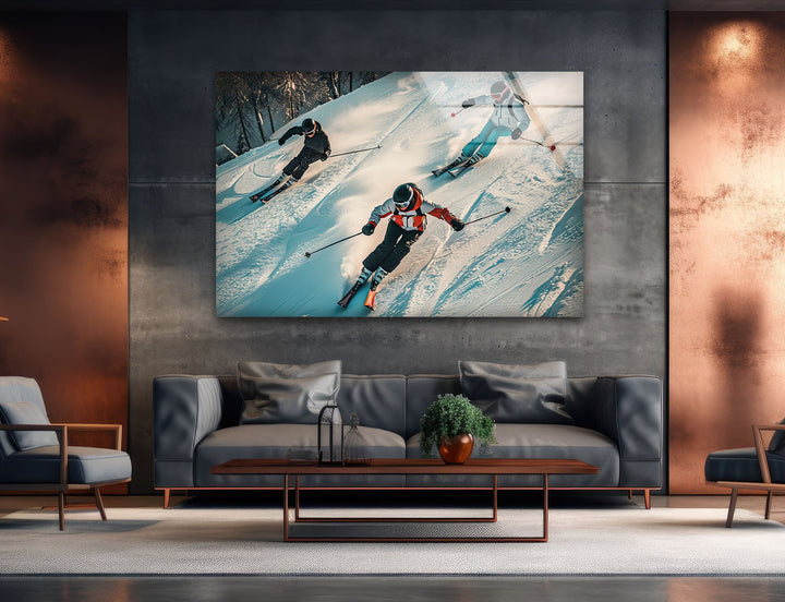 Skiing People Glass Wall Art photo print on glass, prints on glass wall art
