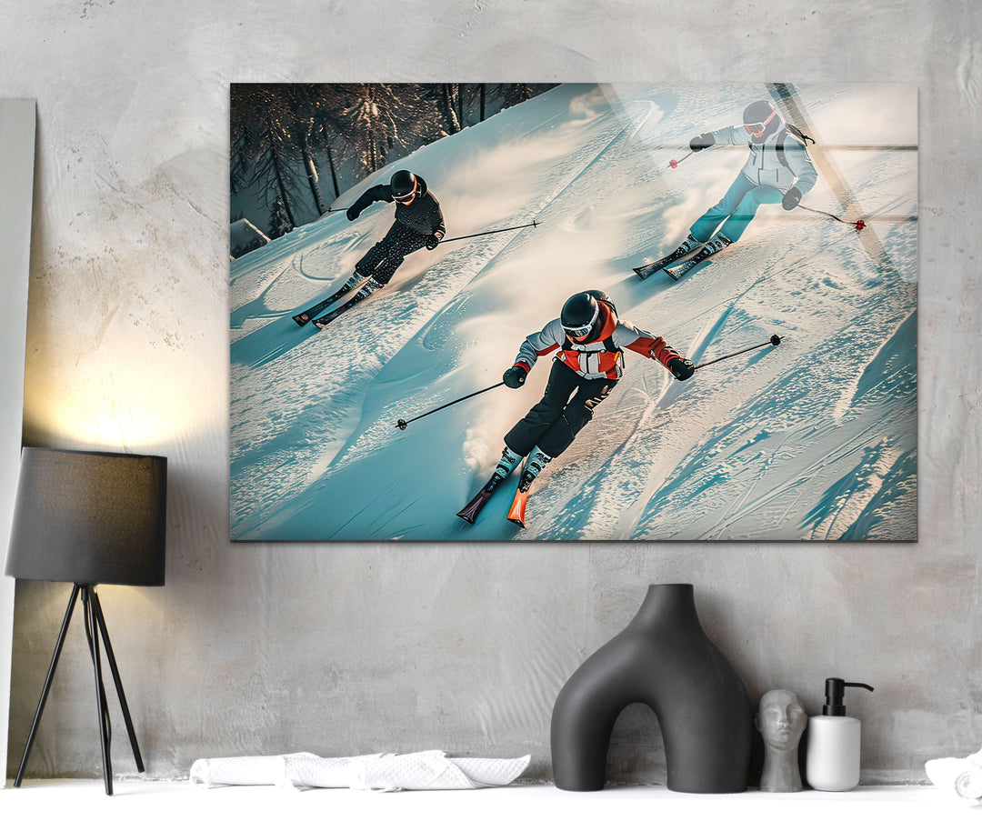 Skiing People Glass Wall Art large glass photo prints, glass wall photos
