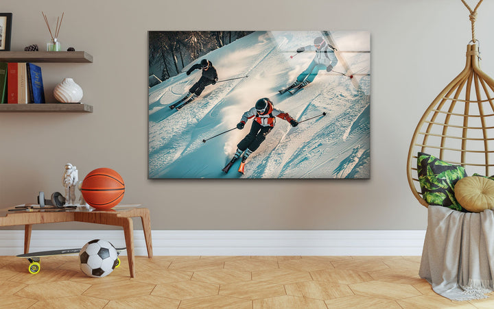 Skiing People Glass Wall Art custom glass photo prints, large glass prints
