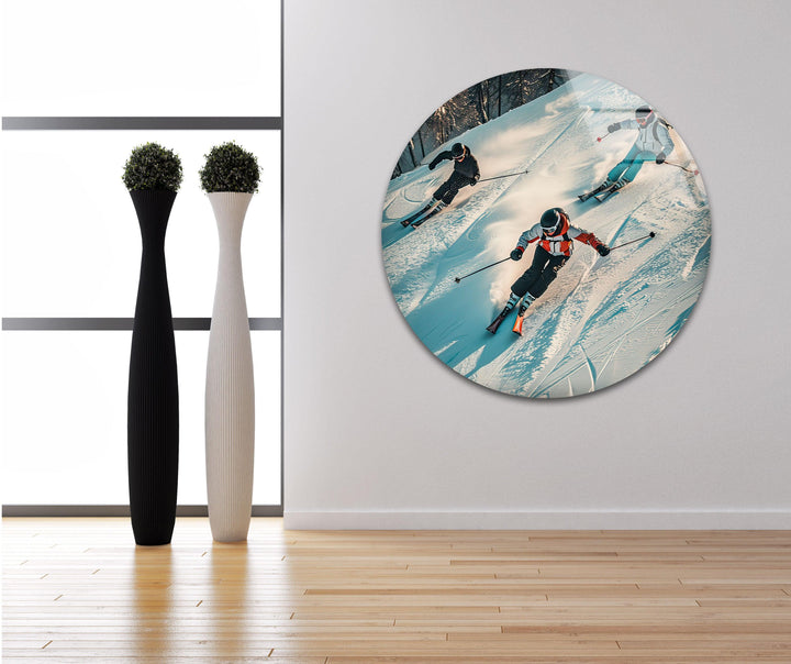 Skiing People Glass Wall Art print on glass, glass printed photos
